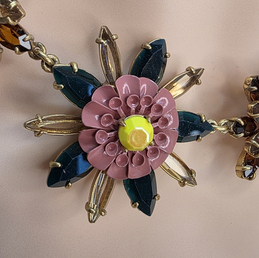J.Crew Floral Rhinestone Enamel Statement Necklace 14” + Ext - Picture 7 of 7